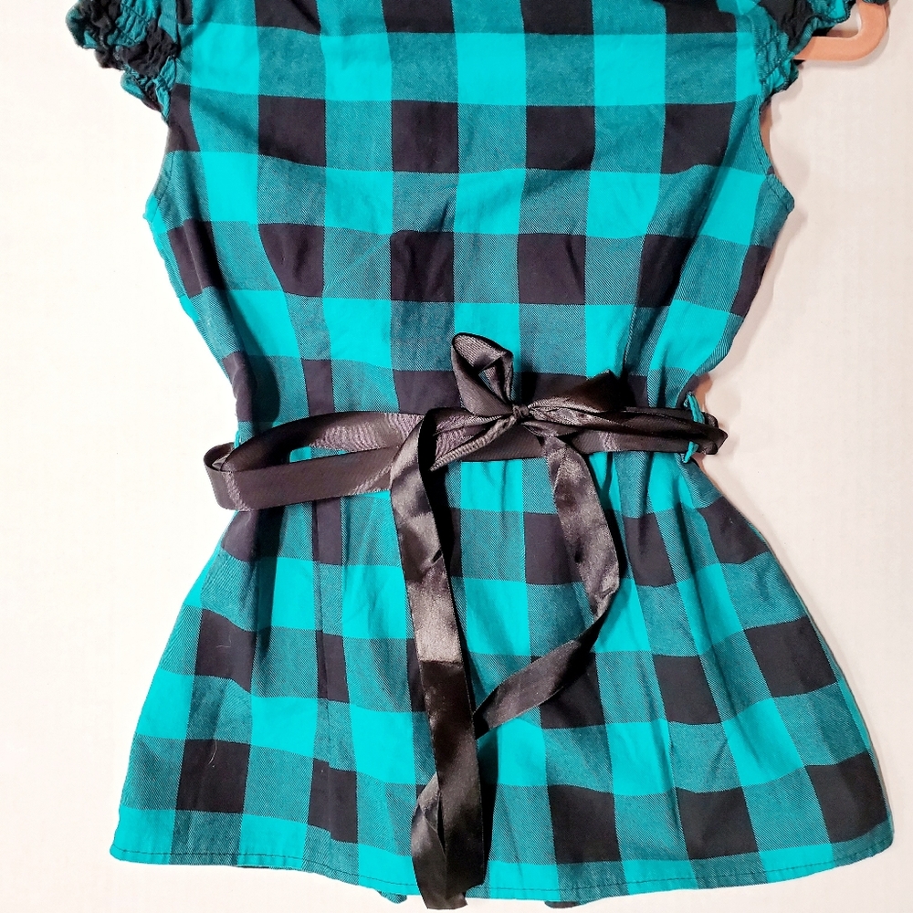 Green Plaid collar short sleeve shirt - Picture 4 of 5